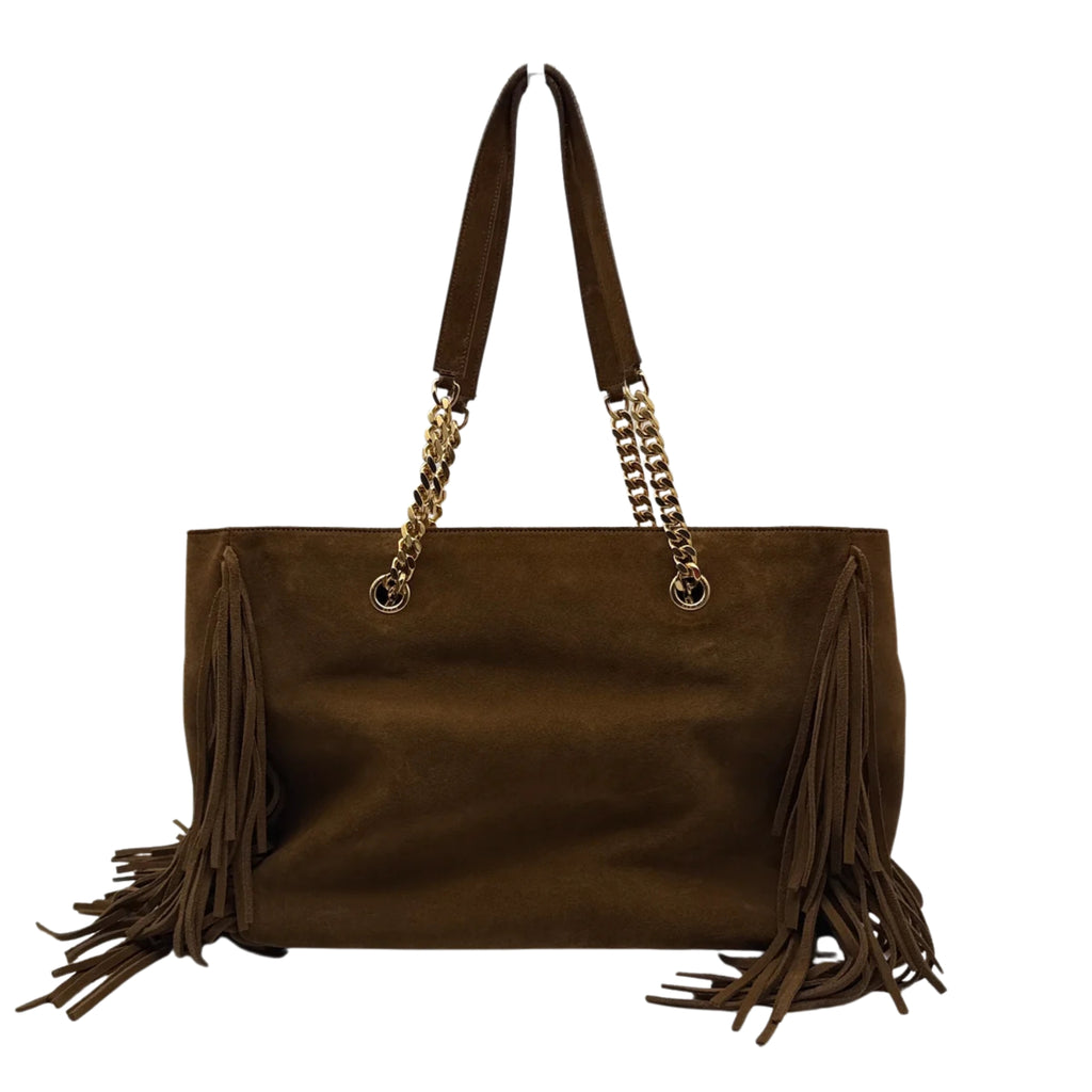 Saint Laurent Monogram Fringe Suede Chain-strap Shopping Tote Bag