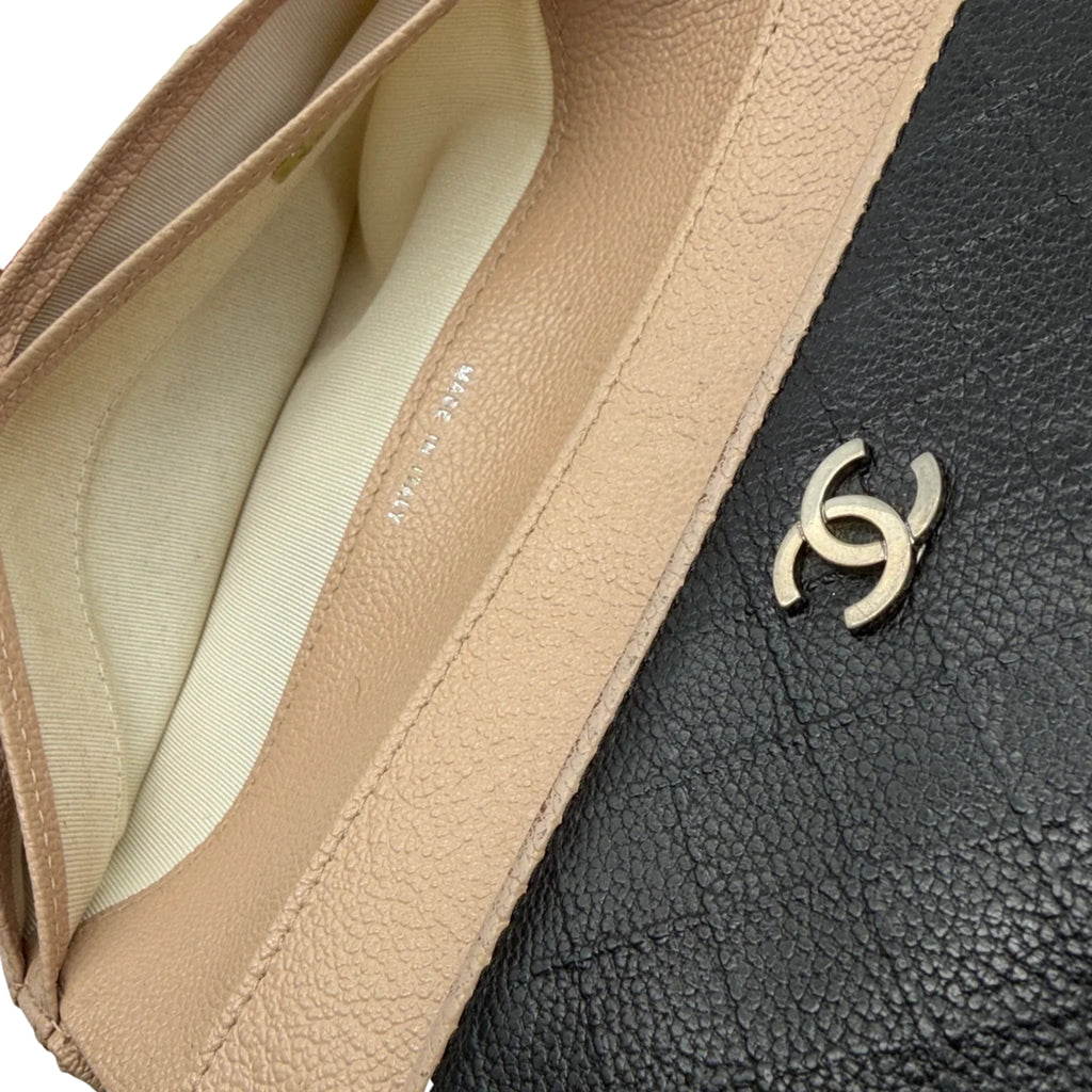 Chanel Bicolor Leather Tri-fold Long Wallet on Chain