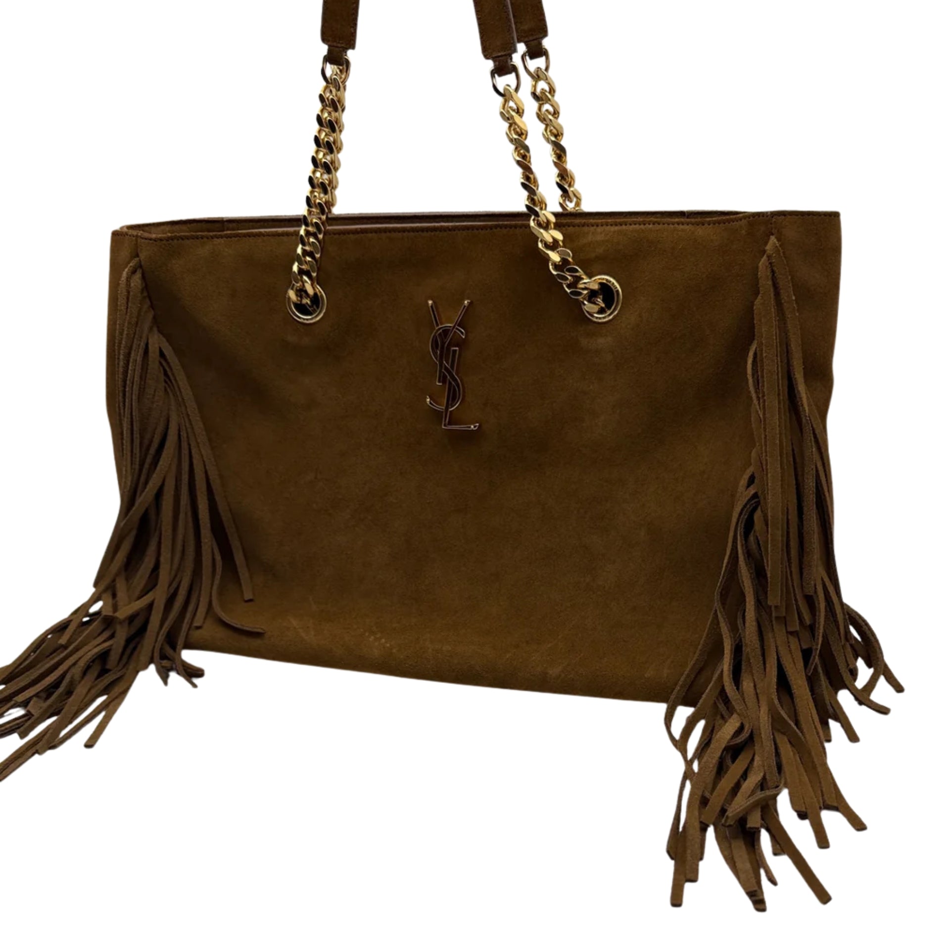 Saint Laurent Monogram Fringe Suede Chain-strap Shopping Tote Bag