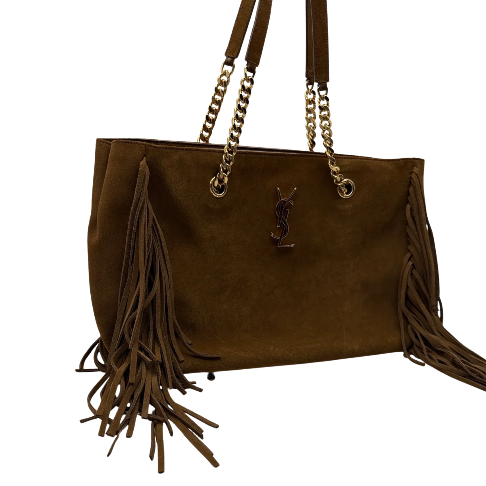 Saint Laurent Monogram Fringe Suede Chain-strap Shopping Tote Bag