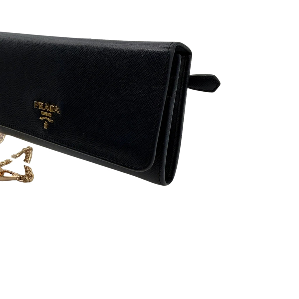 Prada Saffiano Lux Leather Continental Flap Wallet on a Chain