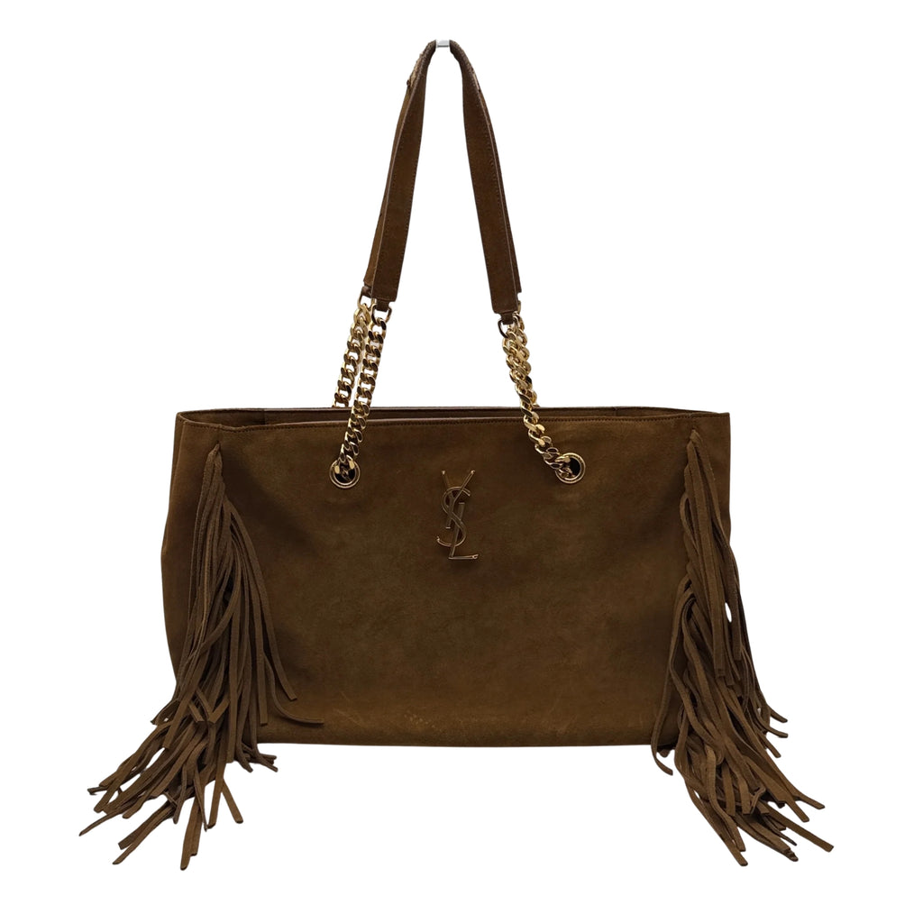 Saint Laurent Monogram Fringe Suede Chain-strap Shopping Tote Bag