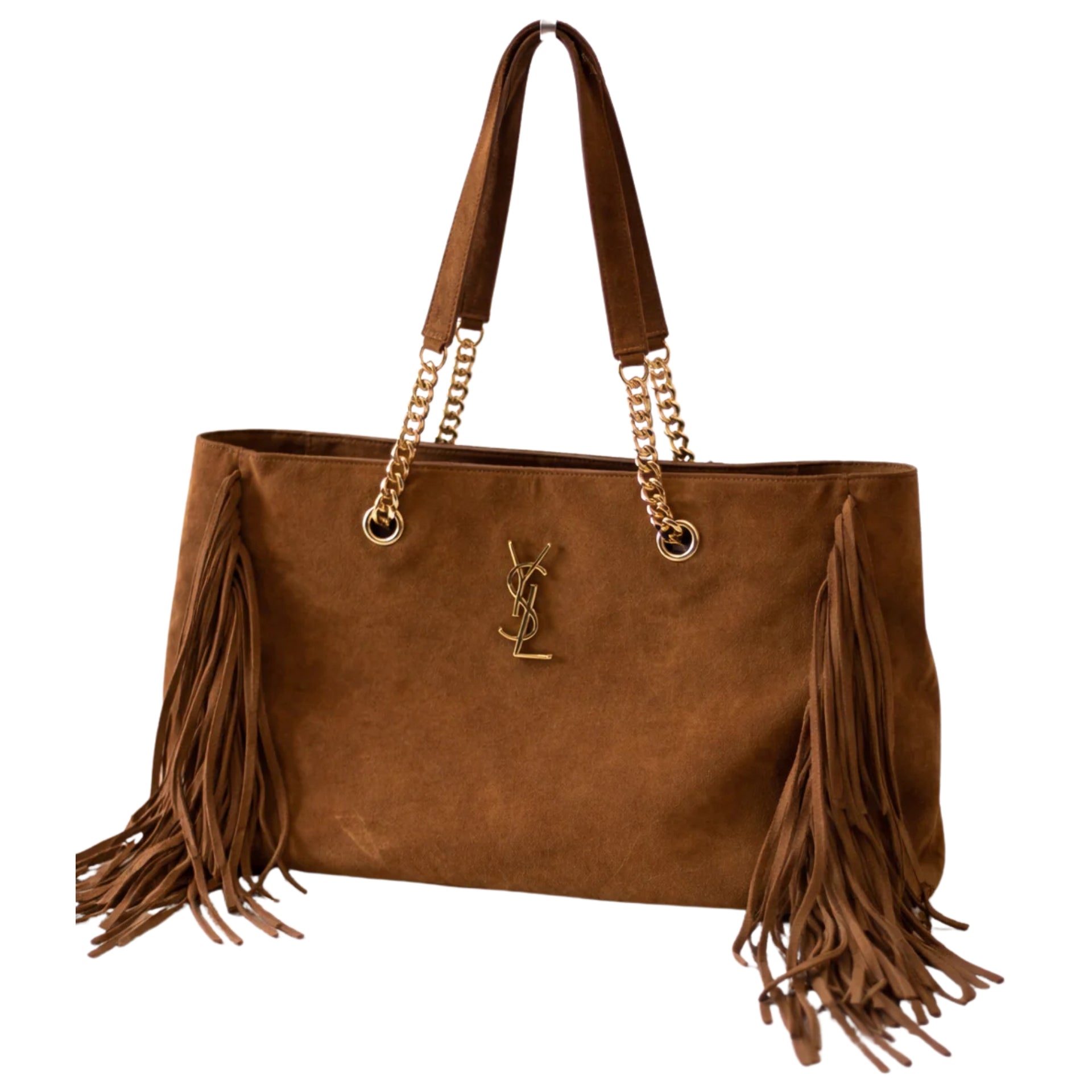 Saint Laurent Monogram Fringe Suede Chain-strap Shopping Tote Bag