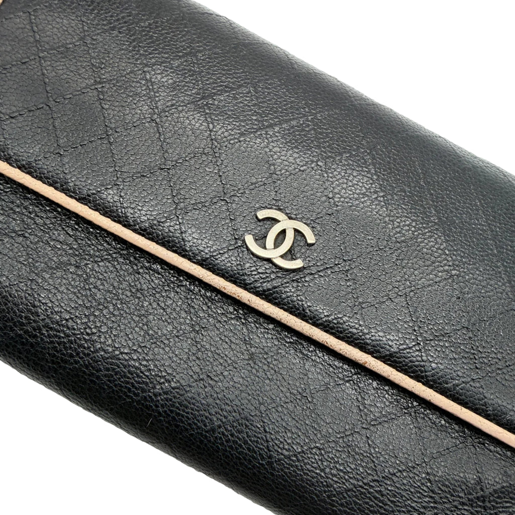 Chanel Bicolor Leather Tri-fold Long Wallet on Chain