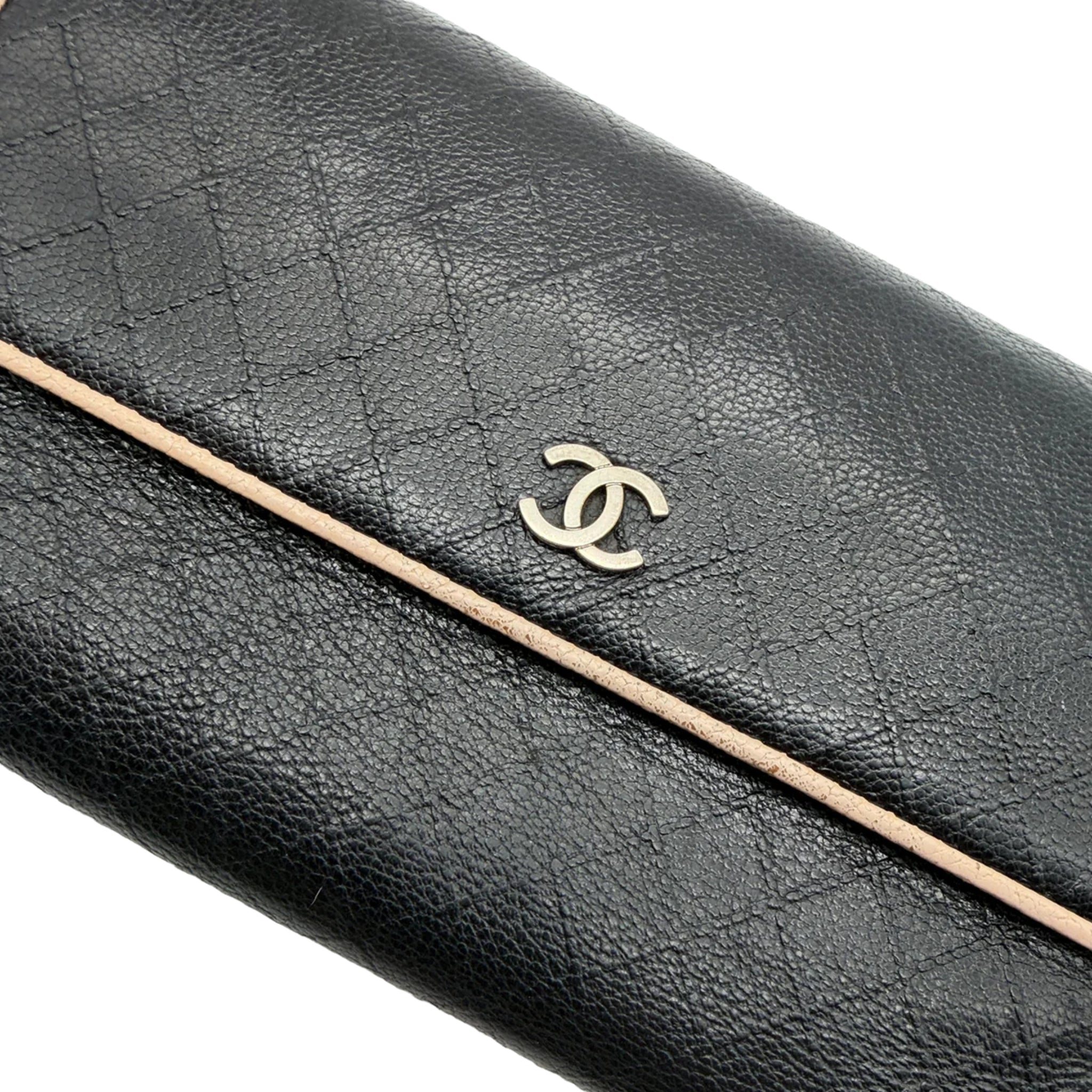 Chanel Bicolor Leather Tri-fold Long Wallet on Chain