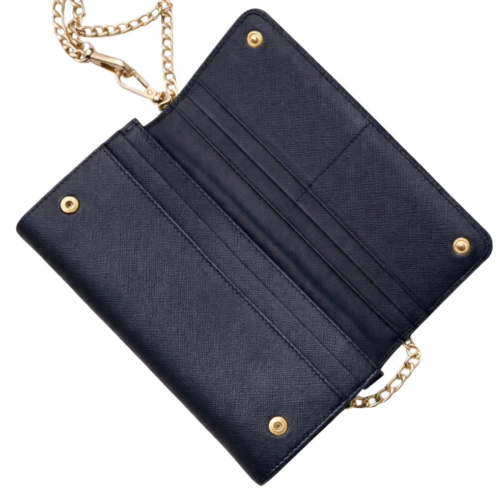 Prada Saffiano Lux Leather Continental Flap Wallet on a Chain
