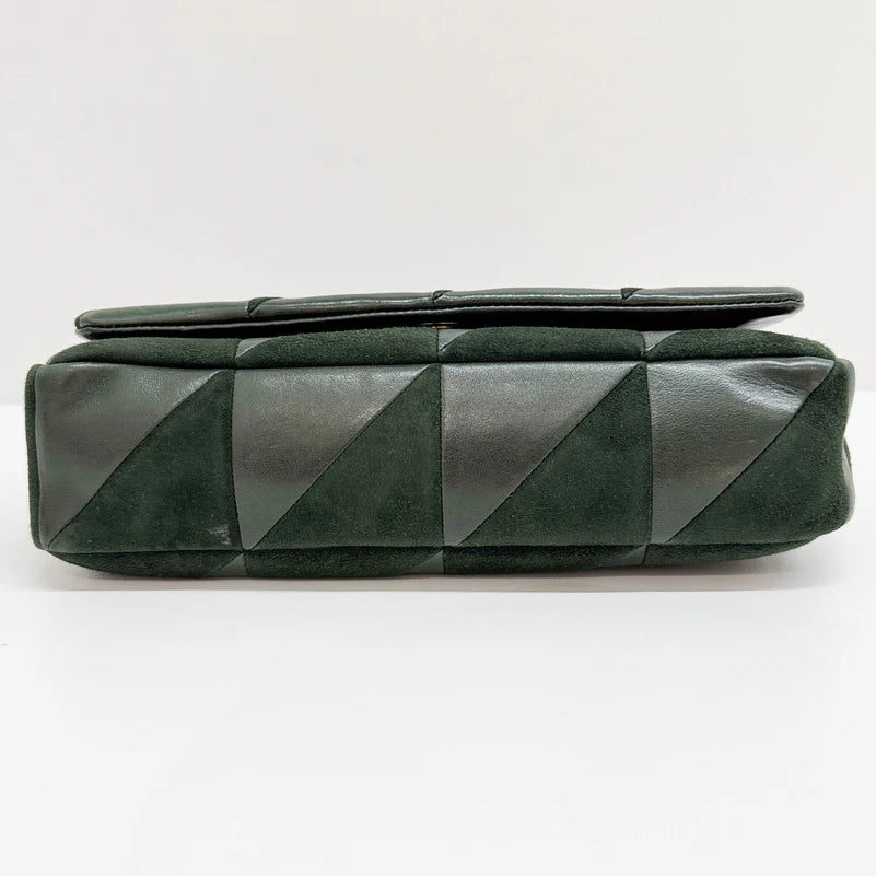 Saint Laurent Jamie Lambskin and Green Suede Medium Chain Shoulder Bag