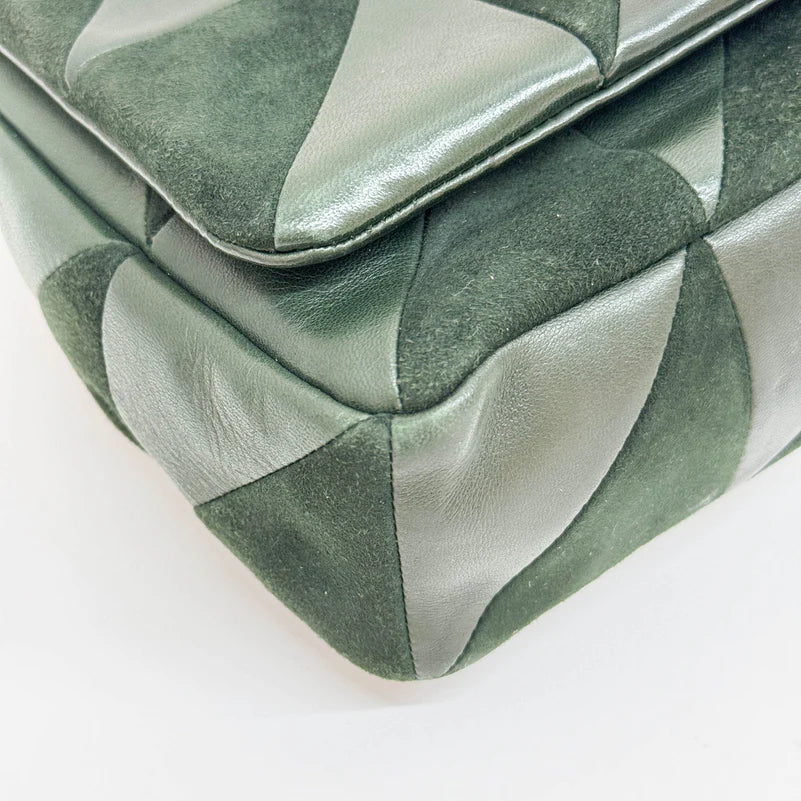 Saint Laurent Jamie Lambskin and Green Suede Medium Chain Shoulder Bag