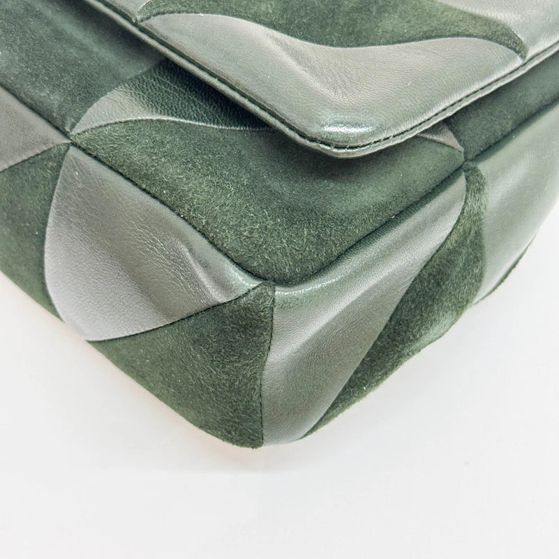 Saint Laurent Jamie Lambskin and Green Suede Medium Chain Shoulder Bag