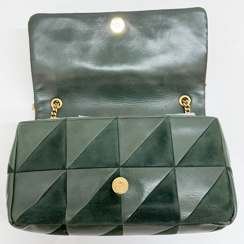 Saint Laurent Jamie Lambskin and Green Suede Medium Chain Shoulder Bag