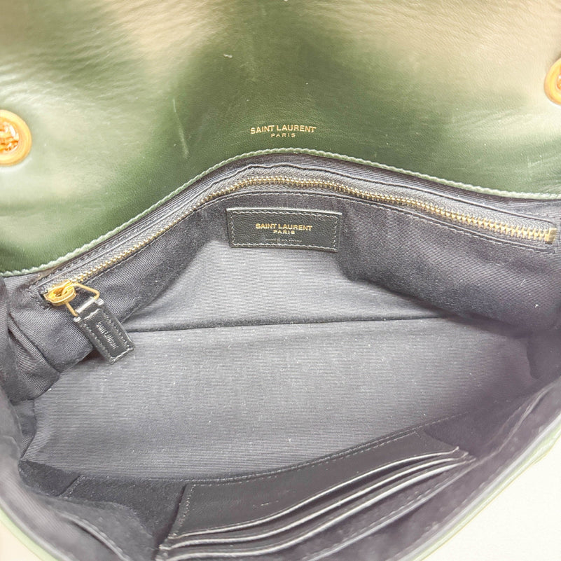 Saint Laurent Jamie Lambskin and Green Suede Medium Chain Shoulder Bag