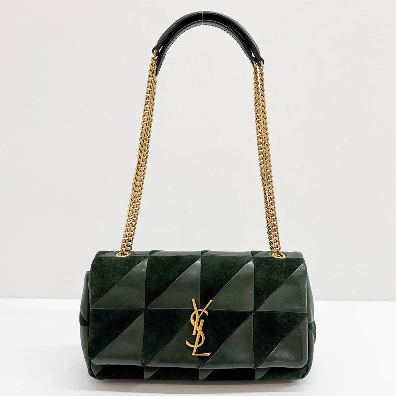 Saint Laurent Jamie Lambskin and Green Suede Medium Chain Shoulder Bag