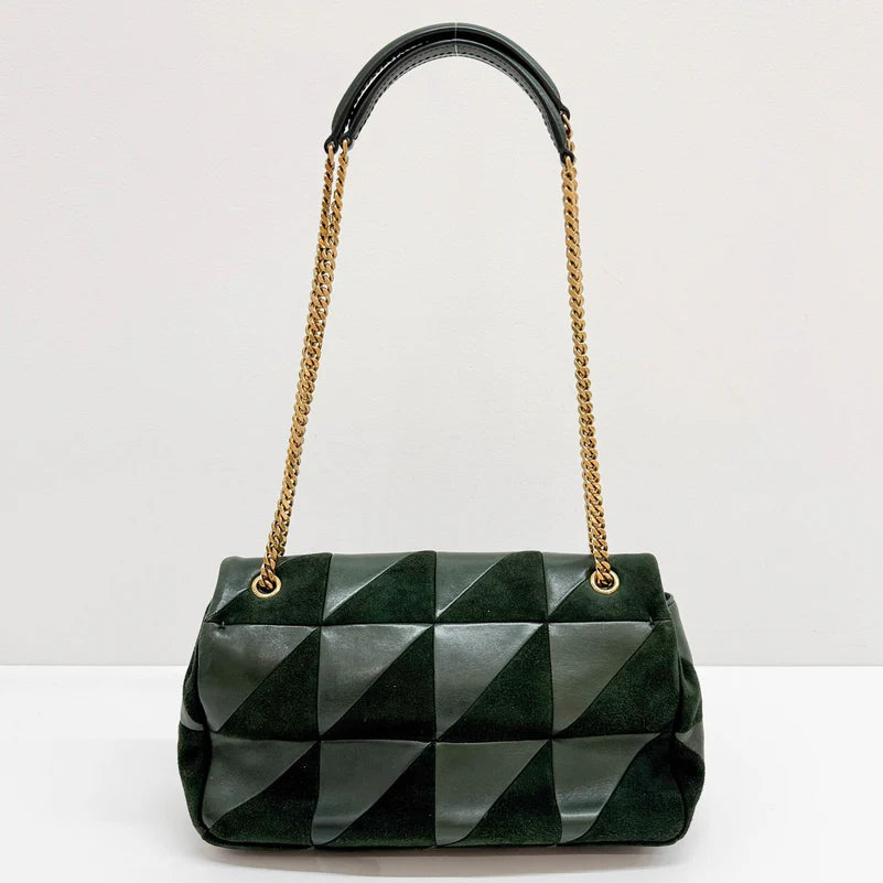 Saint Laurent Jamie Lambskin and Green Suede Medium Chain Shoulder Bag