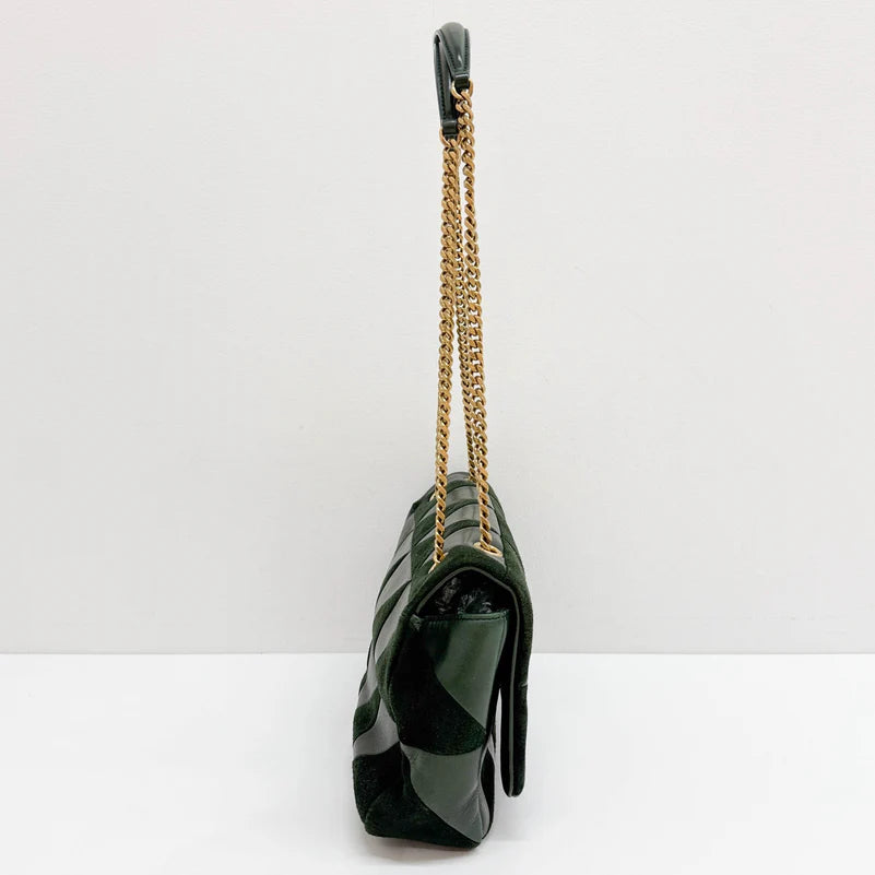 Saint Laurent Jamie Lambskin and Green Suede Medium Chain Shoulder Bag