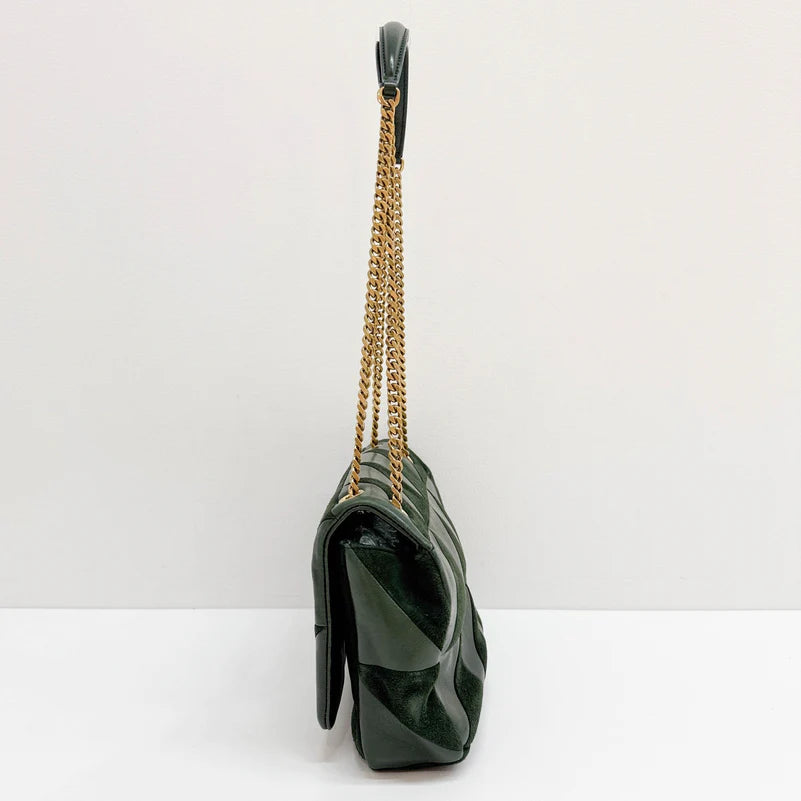 Saint Laurent Jamie Lambskin and Green Suede Medium Chain Shoulder Bag