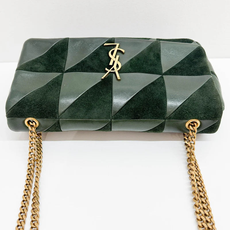 Saint Laurent Jamie Lambskin and Green Suede Medium Chain Shoulder Bag