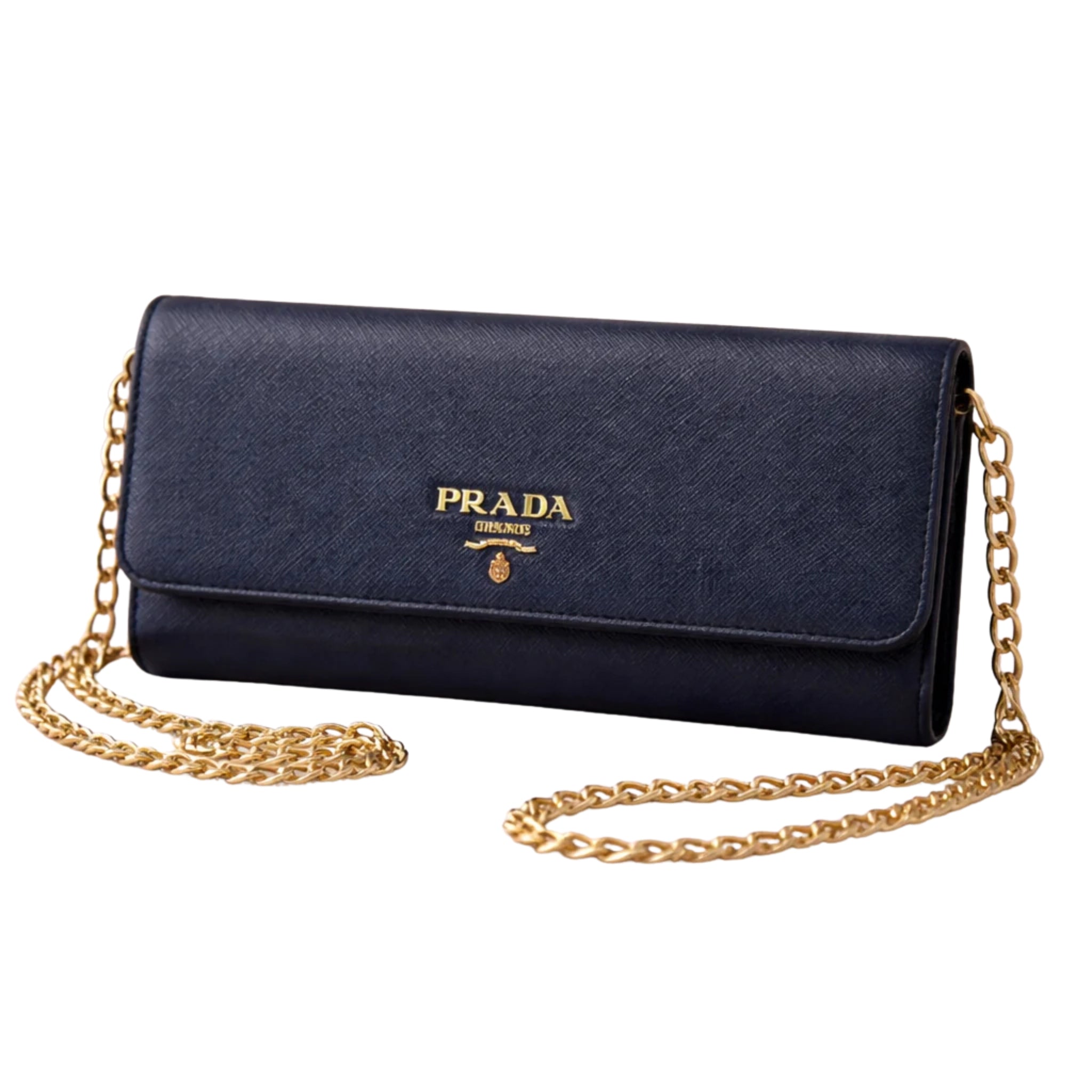 Prada Saffiano Lux Leather Continental Flap Wallet on a Chain