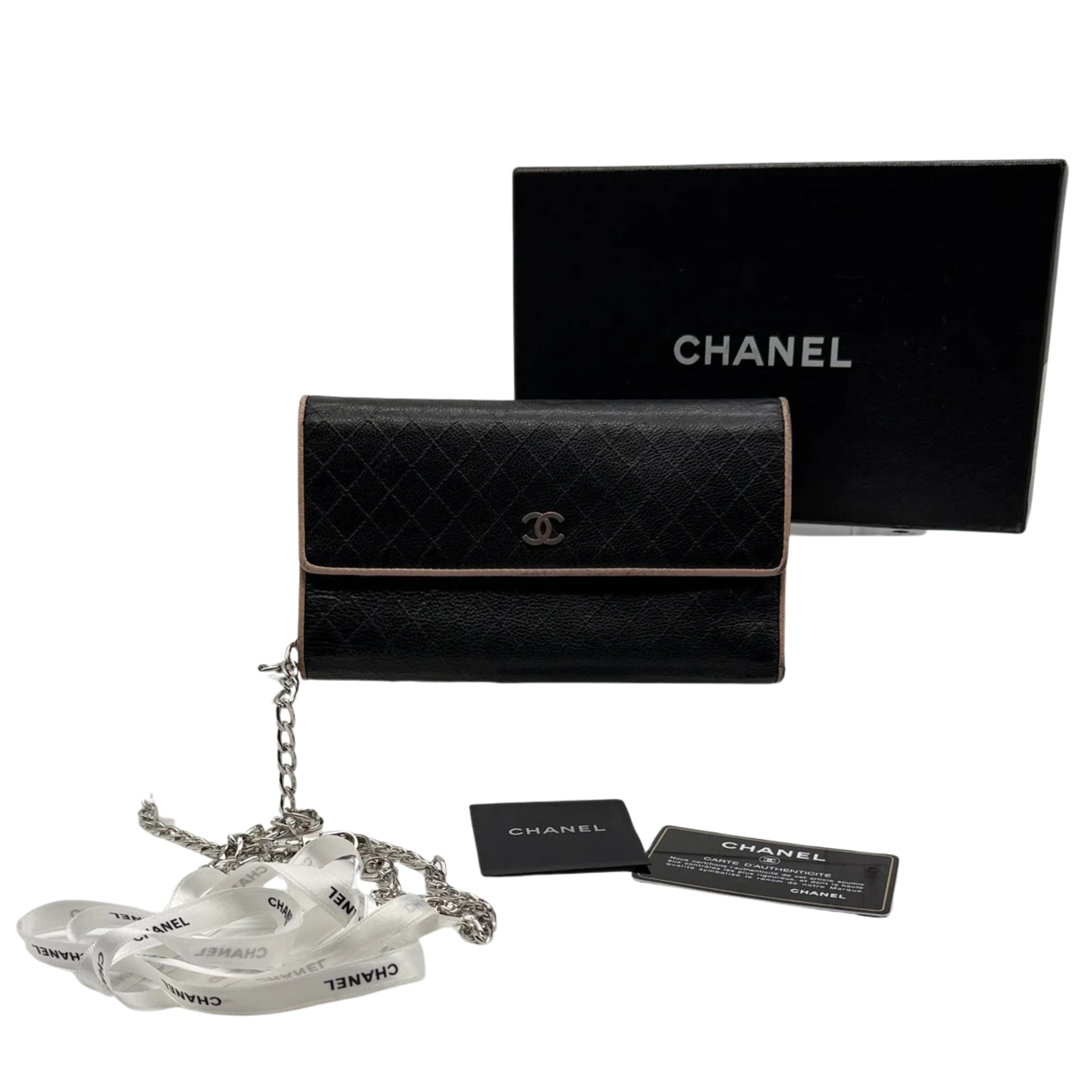Chanel Bicolor Leather Tri-fold Long Wallet on Chain