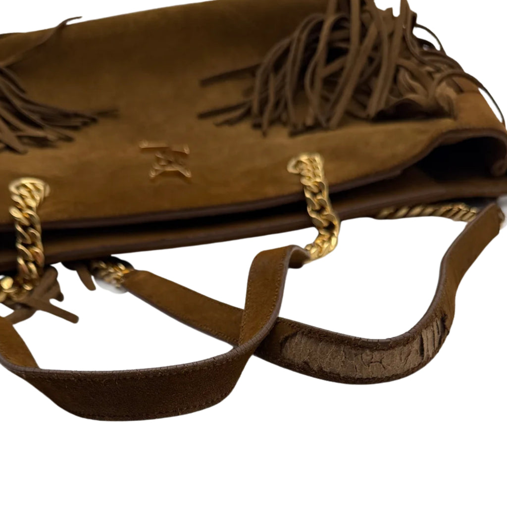 Saint Laurent Monogram Fringe Suede Chain-strap Shopping Tote Bag