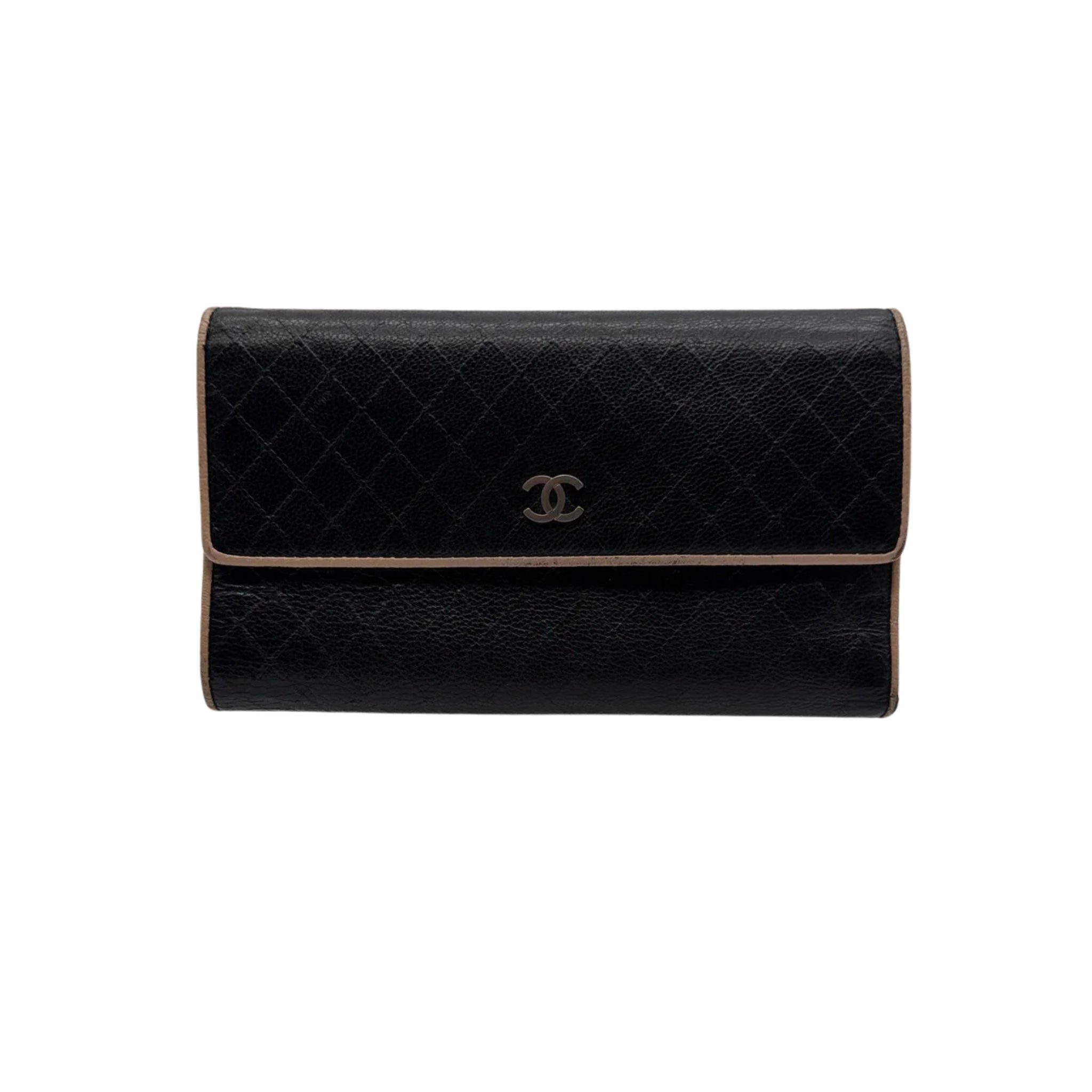 Chanel Bicolor Leather Tri-fold Long Wallet on Chain