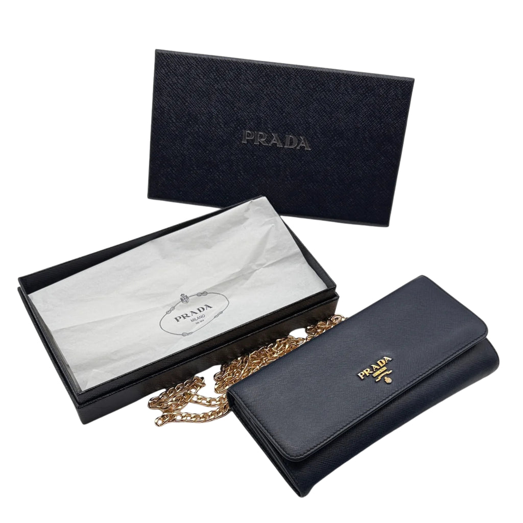 Prada Saffiano Lux Leather Continental Flap Wallet on a Chain