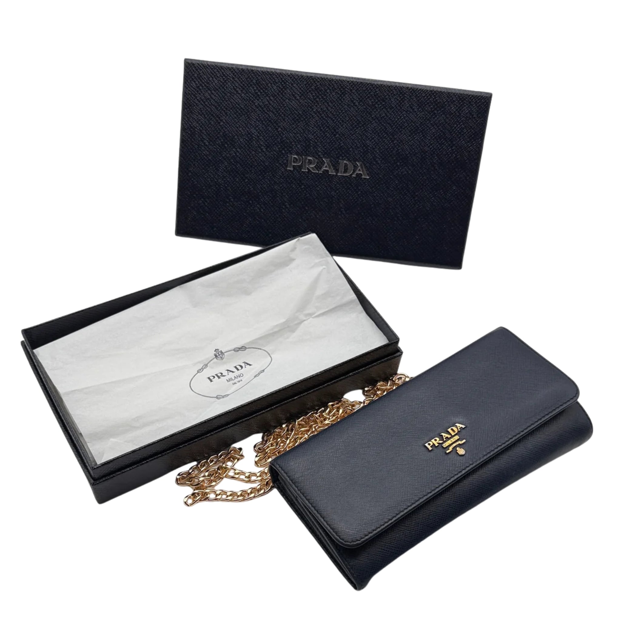 Prada Saffiano Lux Leather Continental Flap Wallet on a Chain