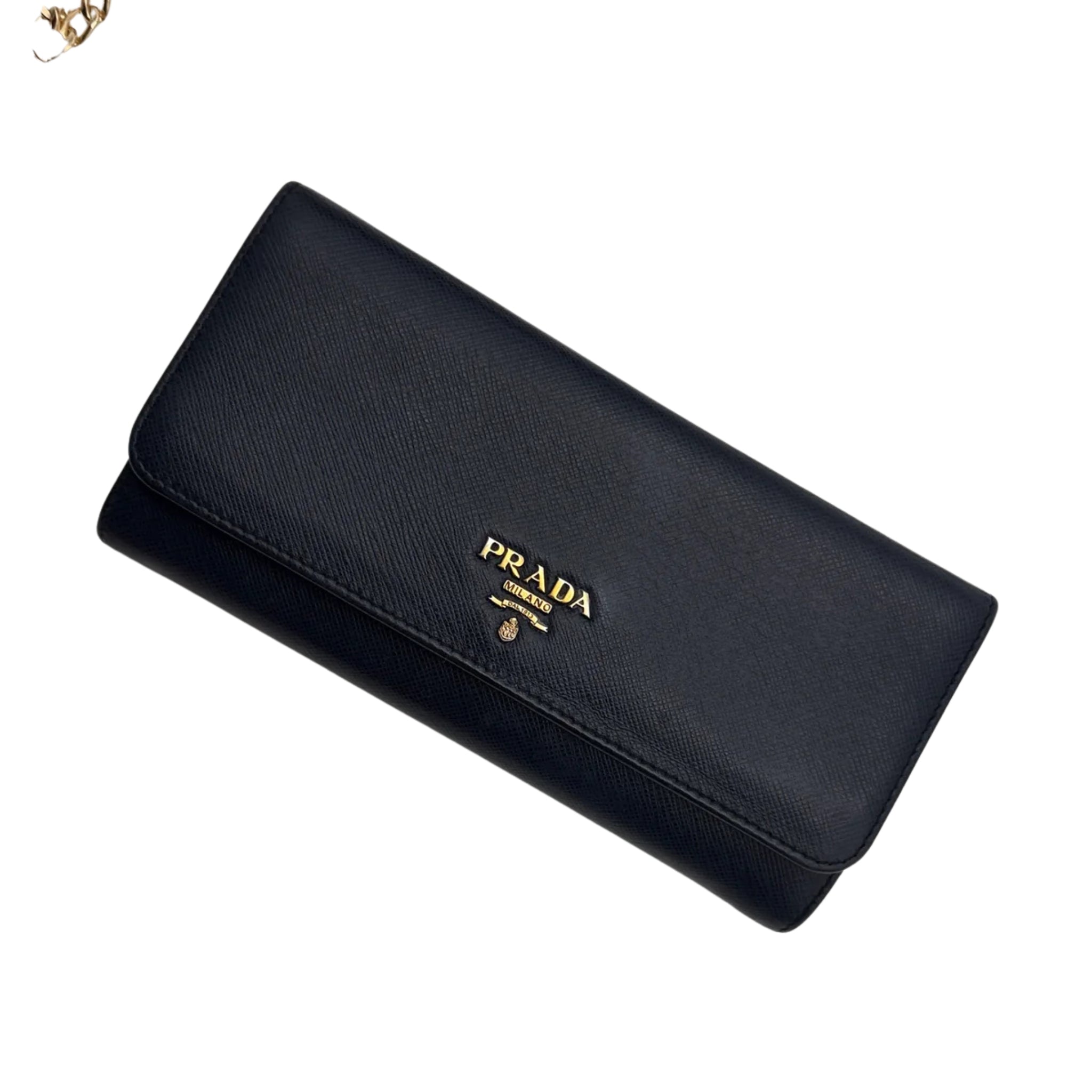 Prada Saffiano Lux Leather Continental Flap Wallet on a Chain