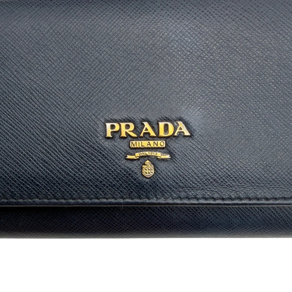 Prada Saffiano Lux Leather Continental Flap Wallet on a Chain