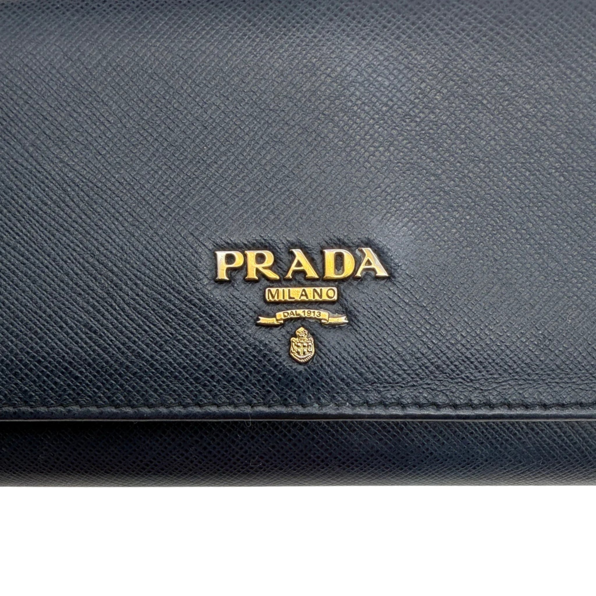 Prada Saffiano Lux Leather Continental Flap Wallet on a Chain