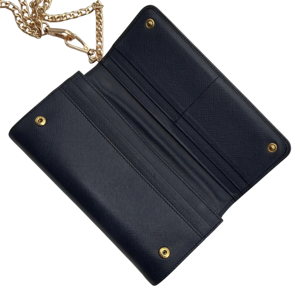 Prada Saffiano Lux Leather Continental Flap Wallet on a Chain