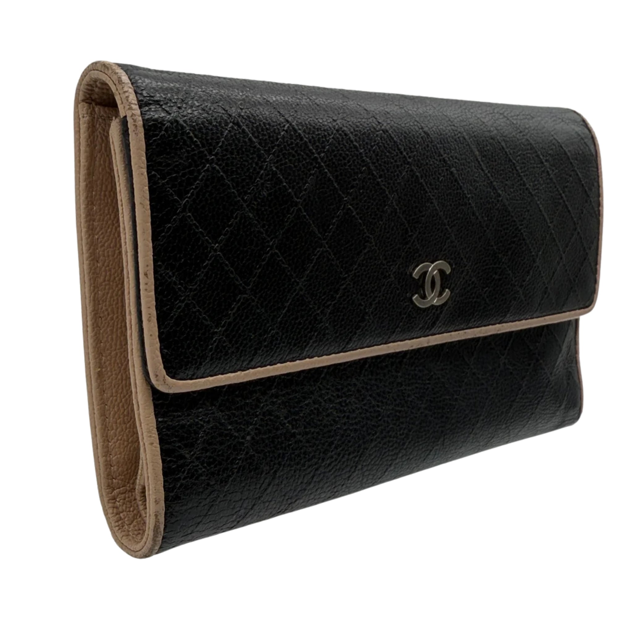 Chanel Bicolor Leather Tri-fold Long Wallet on Chain