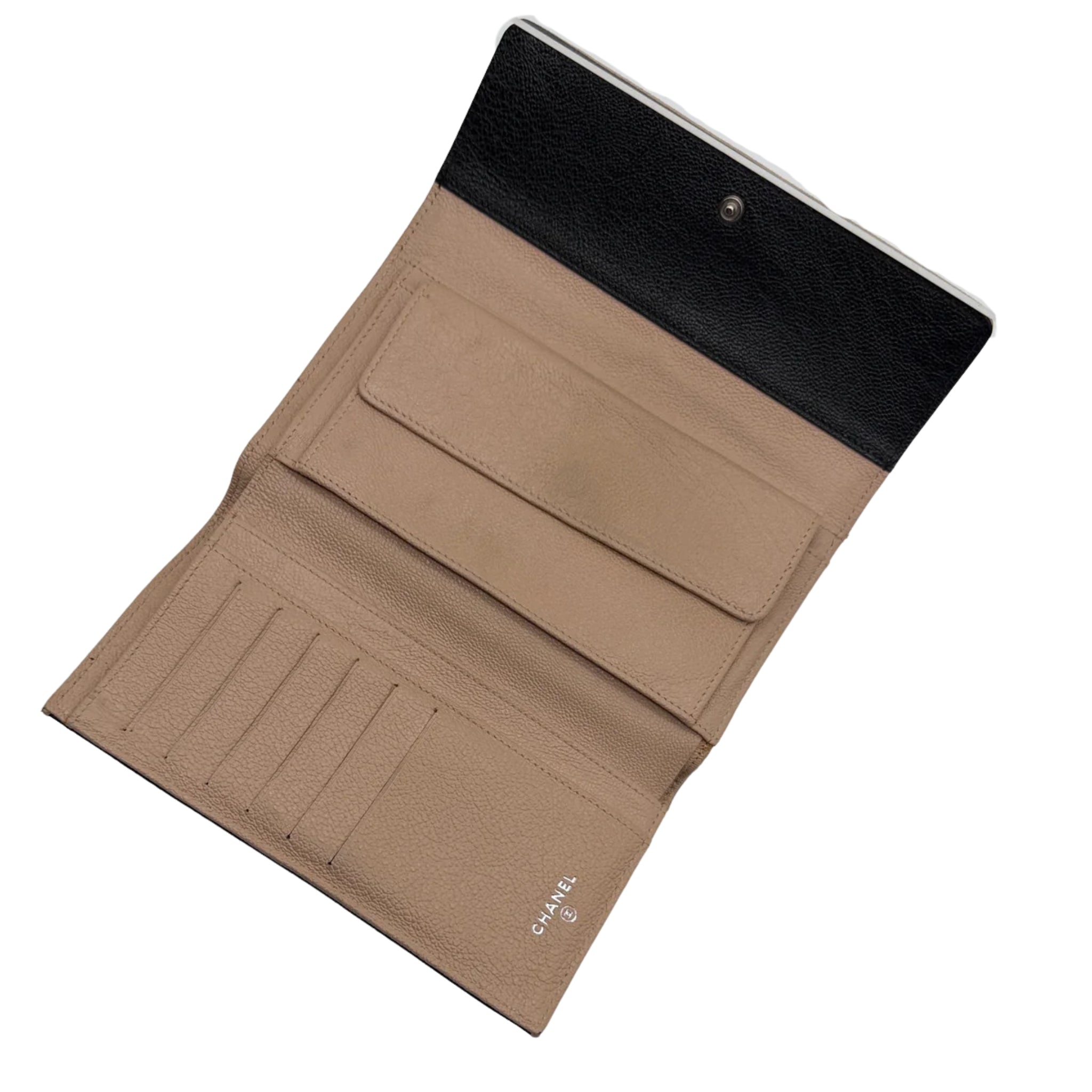 Chanel Bicolor Leather Tri-fold Long Wallet on Chain