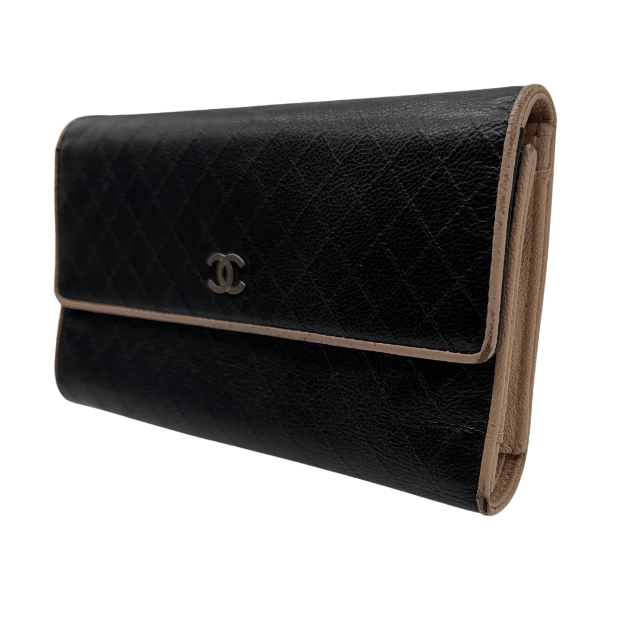 Chanel Bicolor Leather Tri-fold Long Wallet on Chain