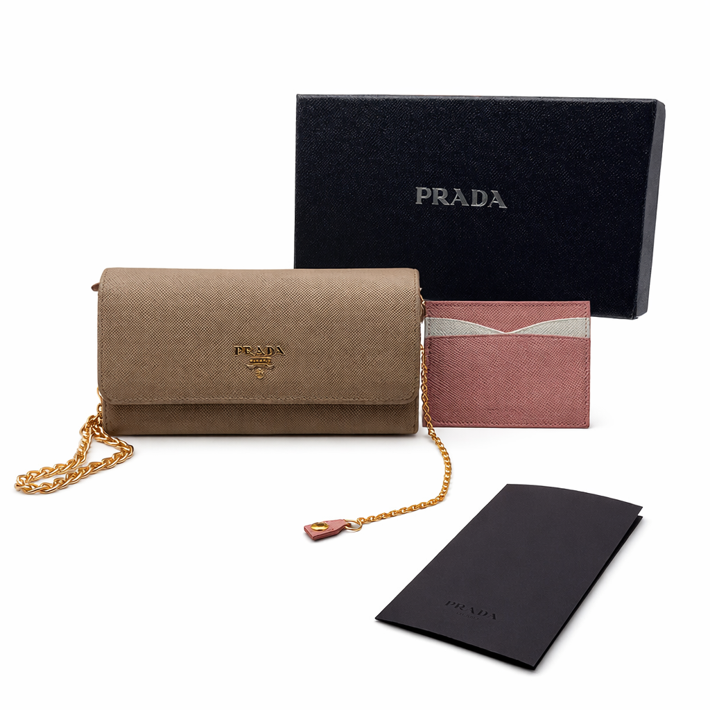 Prada Saffiano Lux Leather Continental Flap Wallet on a Chain