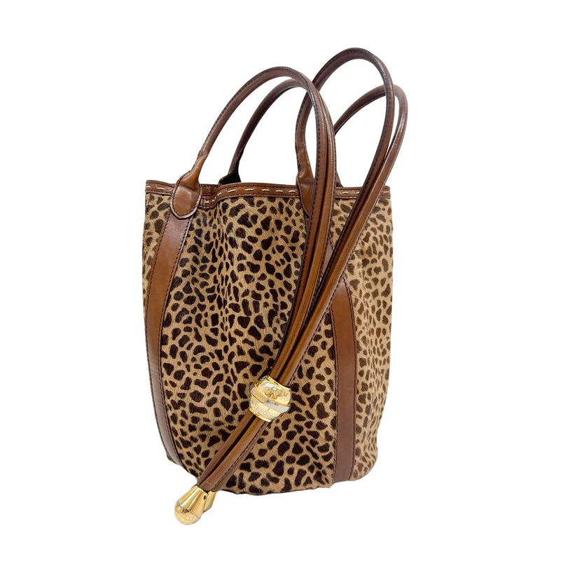 Céline Bucket Brown Leopard Print Pony Hair Bag