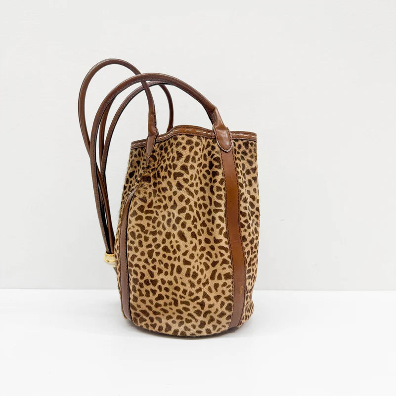 Céline Bucket Brown Leopard Print Pony Hair Bag