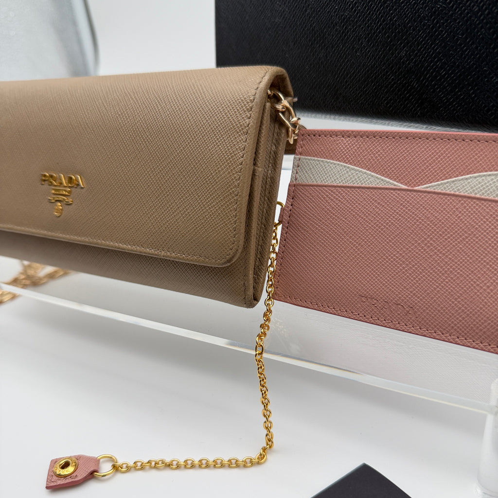 Prada Saffiano Lux Leather Continental Flap Wallet on a Chain