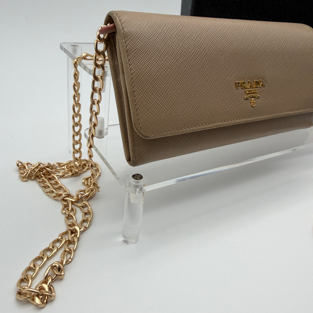 Prada Saffiano Lux Leather Continental Flap Wallet on a Chain