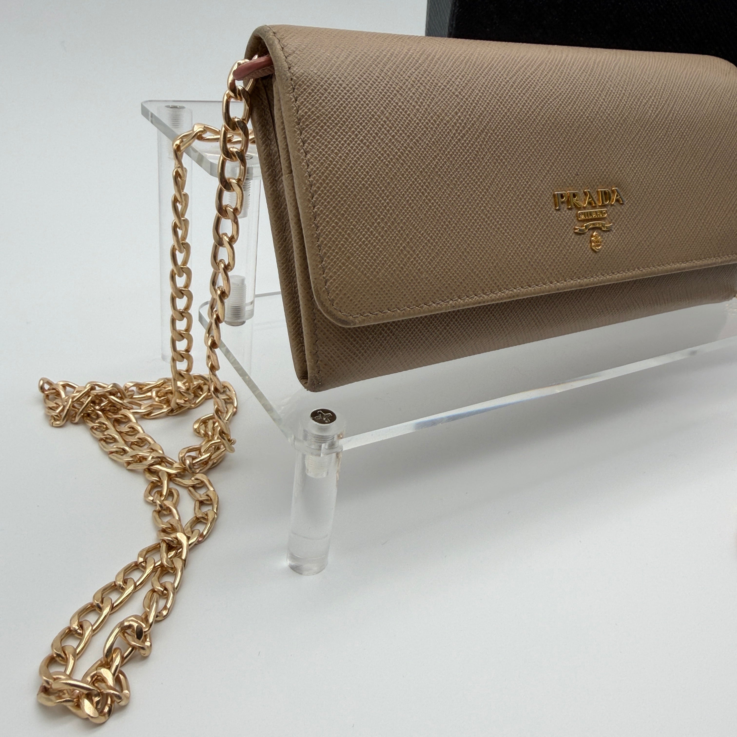 Prada Saffiano Lux Leather Continental Flap Wallet on a Chain