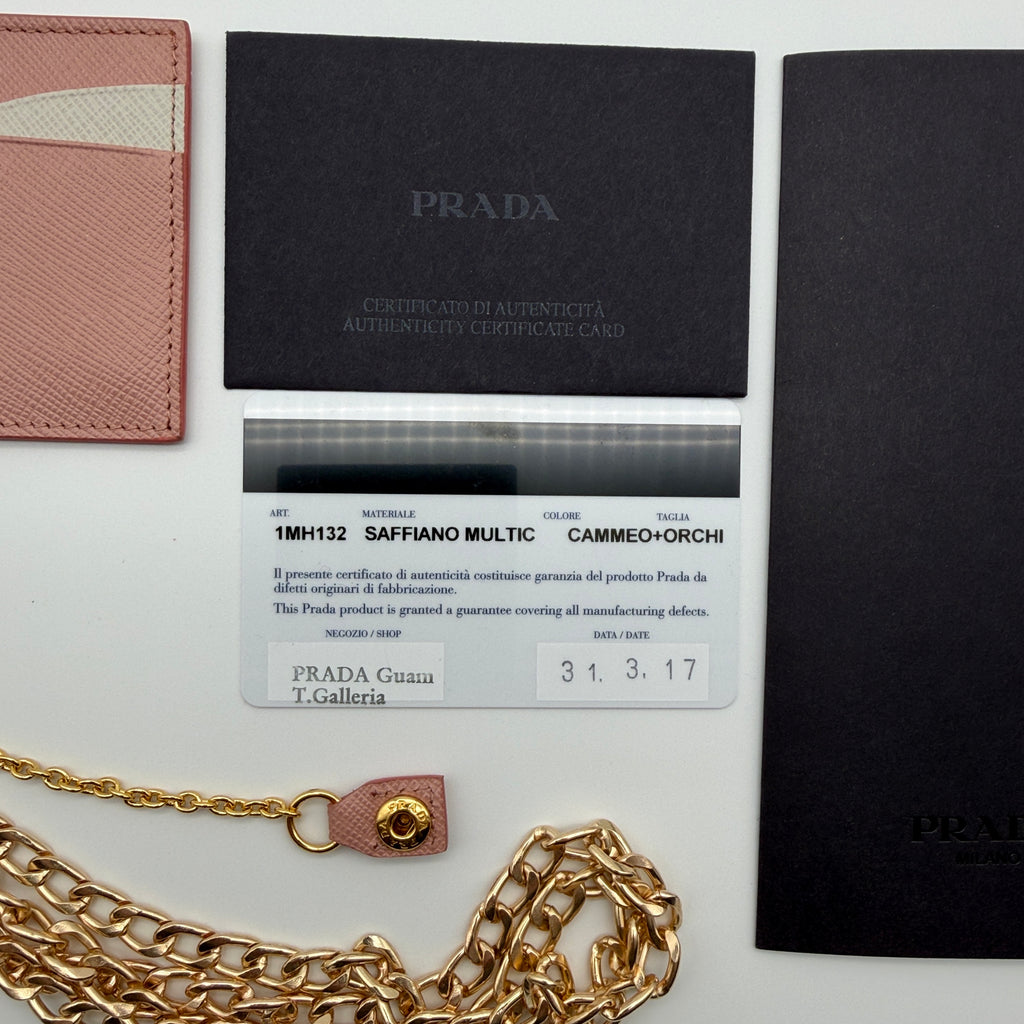 Prada Saffiano Lux Leather Continental Flap Wallet on a Chain