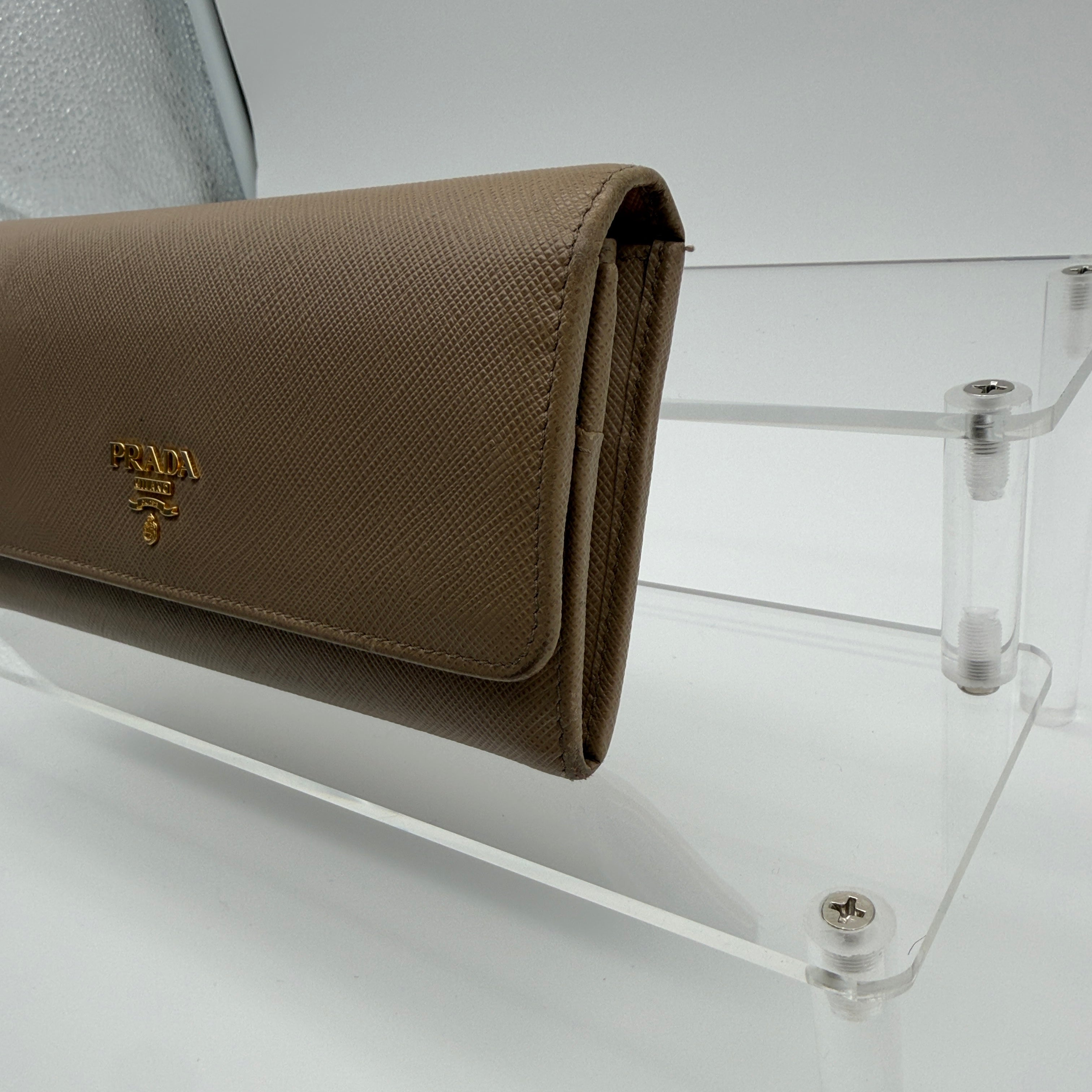 Prada Saffiano Lux Leather Continental Flap Wallet on a Chain