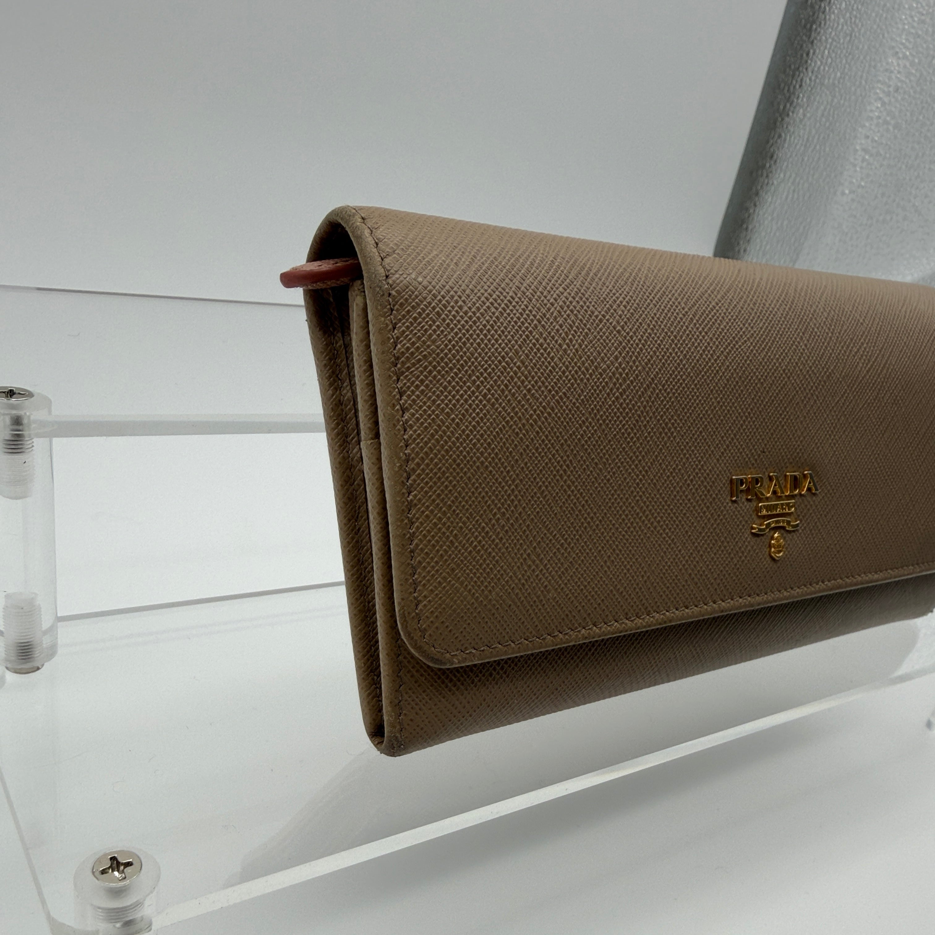 Prada Saffiano Lux Leather Continental Flap Wallet on a Chain