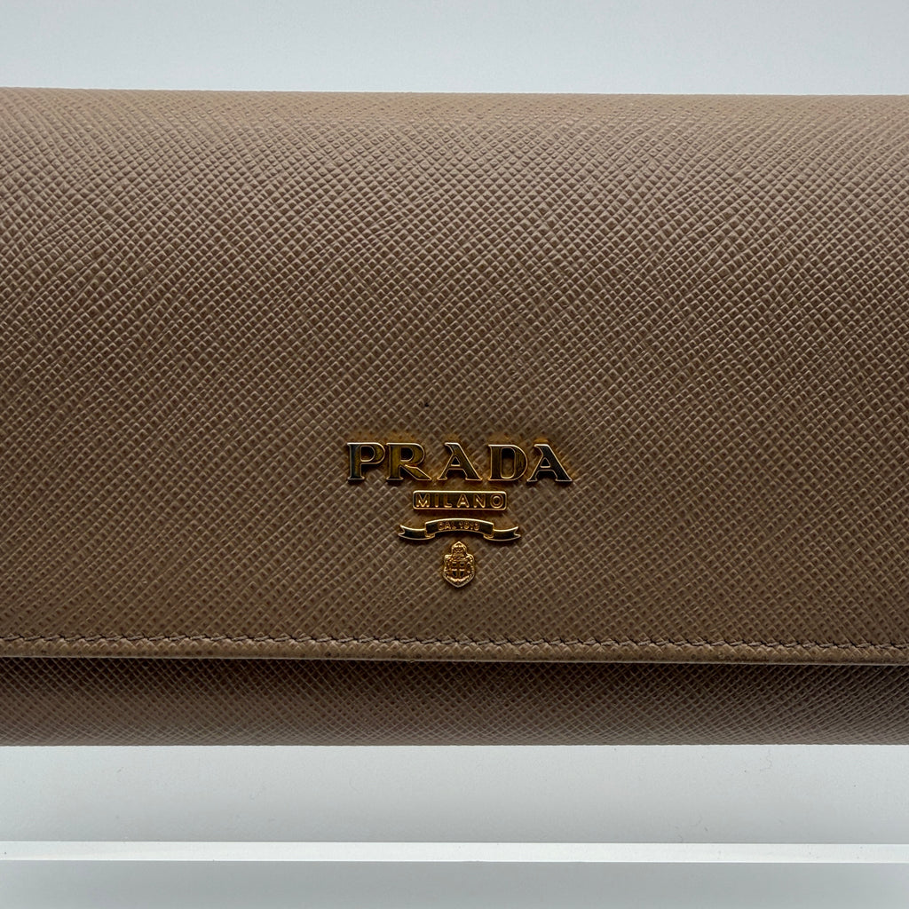Prada Saffiano Lux Leather Continental Flap Wallet on a Chain