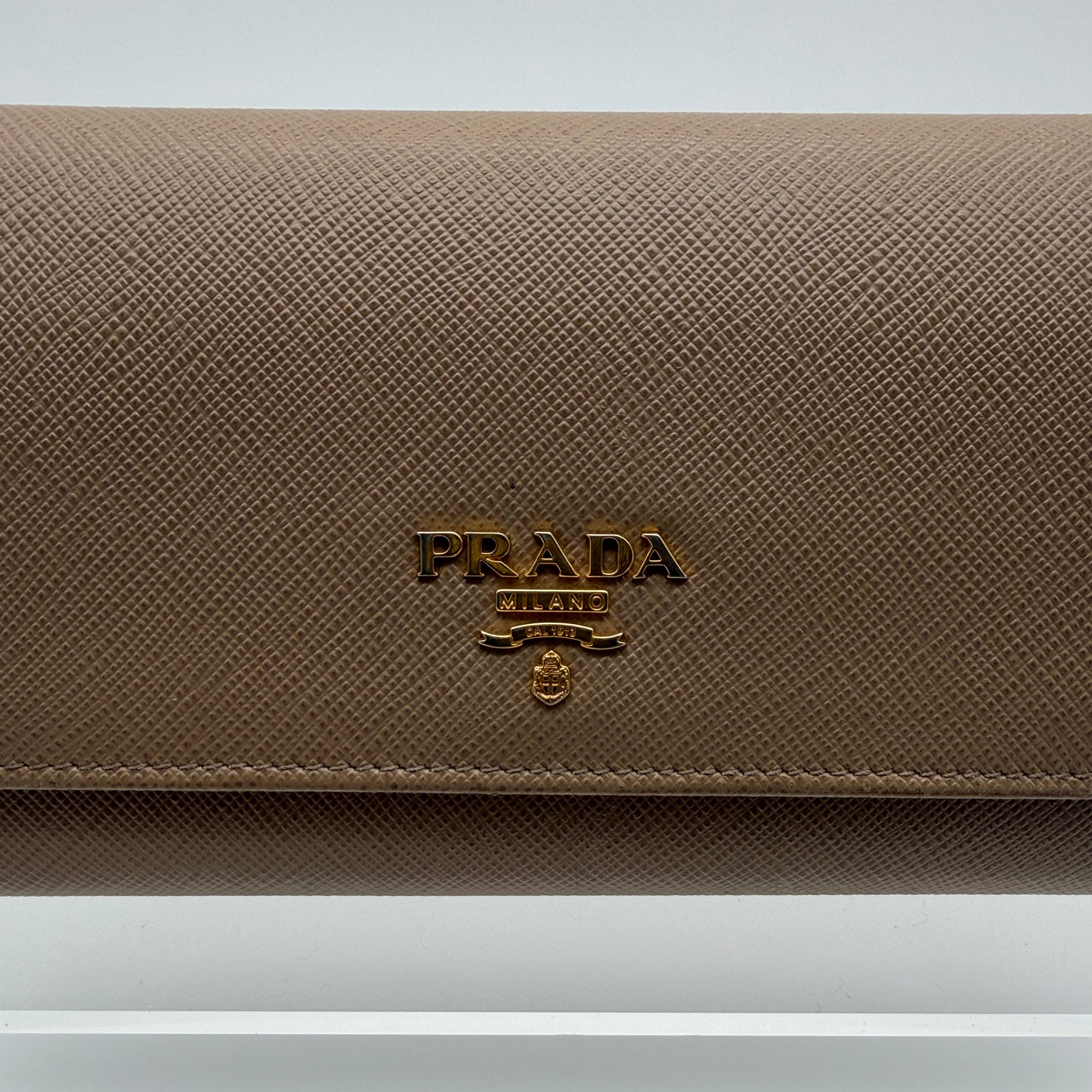 Prada Saffiano Lux Leather Continental Flap Wallet on a Chain