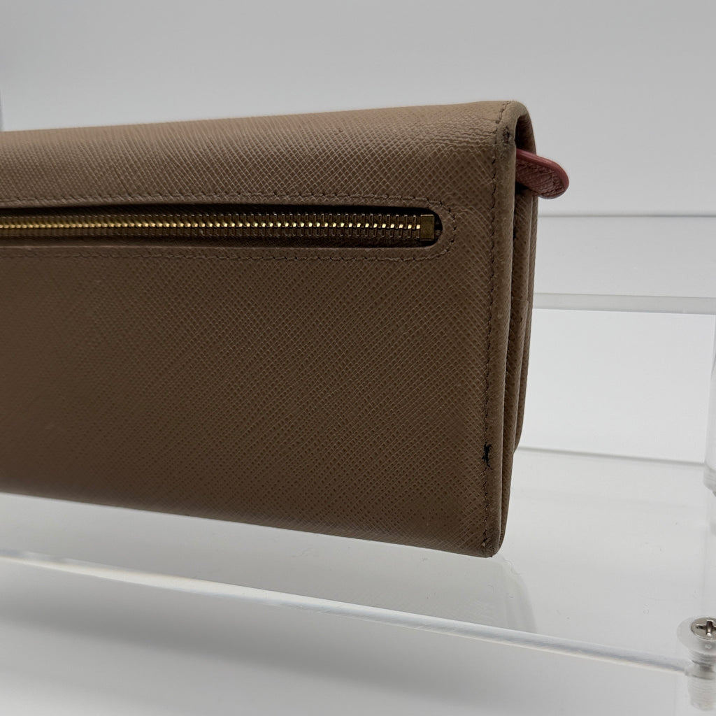 Prada Saffiano Lux Leather Continental Flap Wallet on a Chain