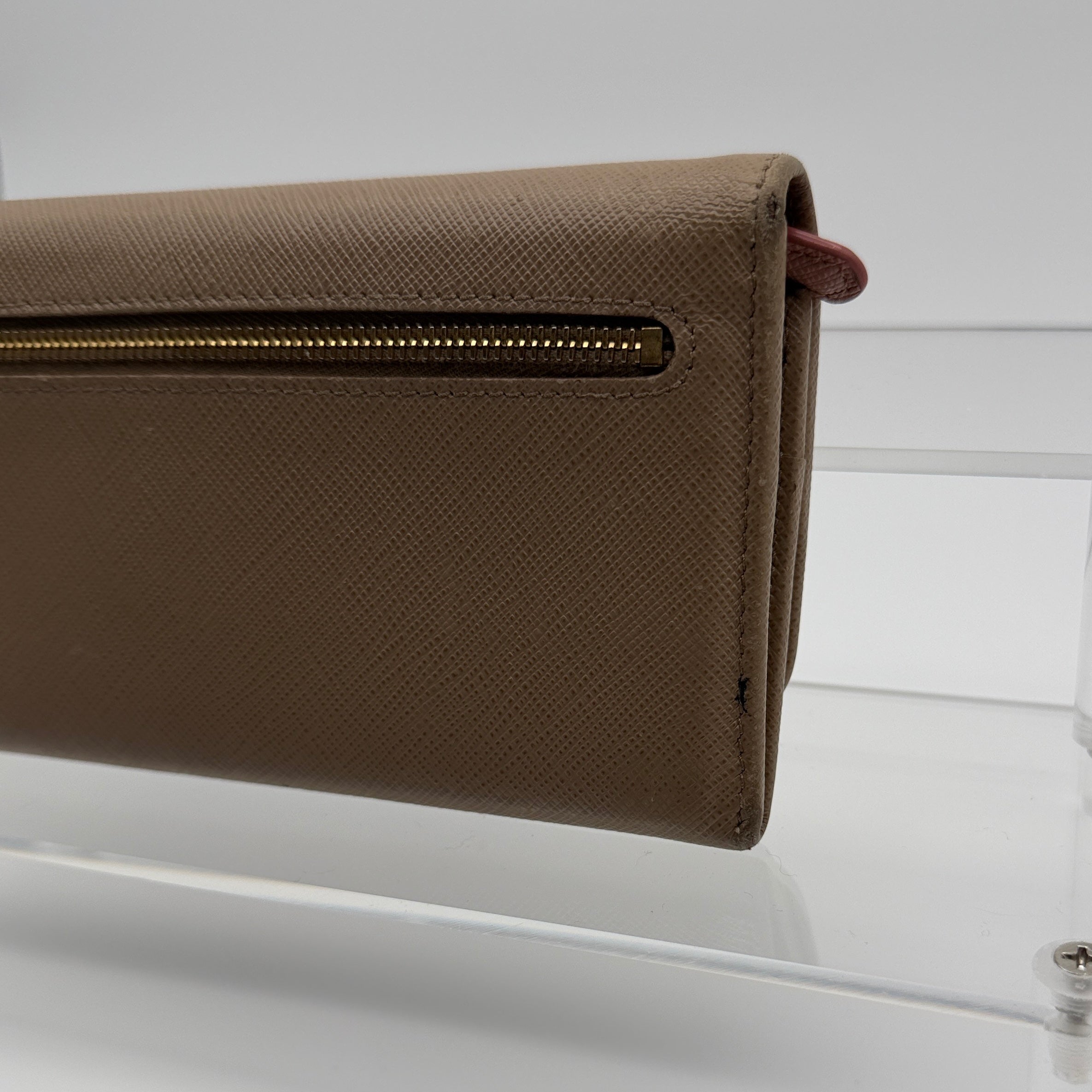 Prada Saffiano Lux Leather Continental Flap Wallet on a Chain