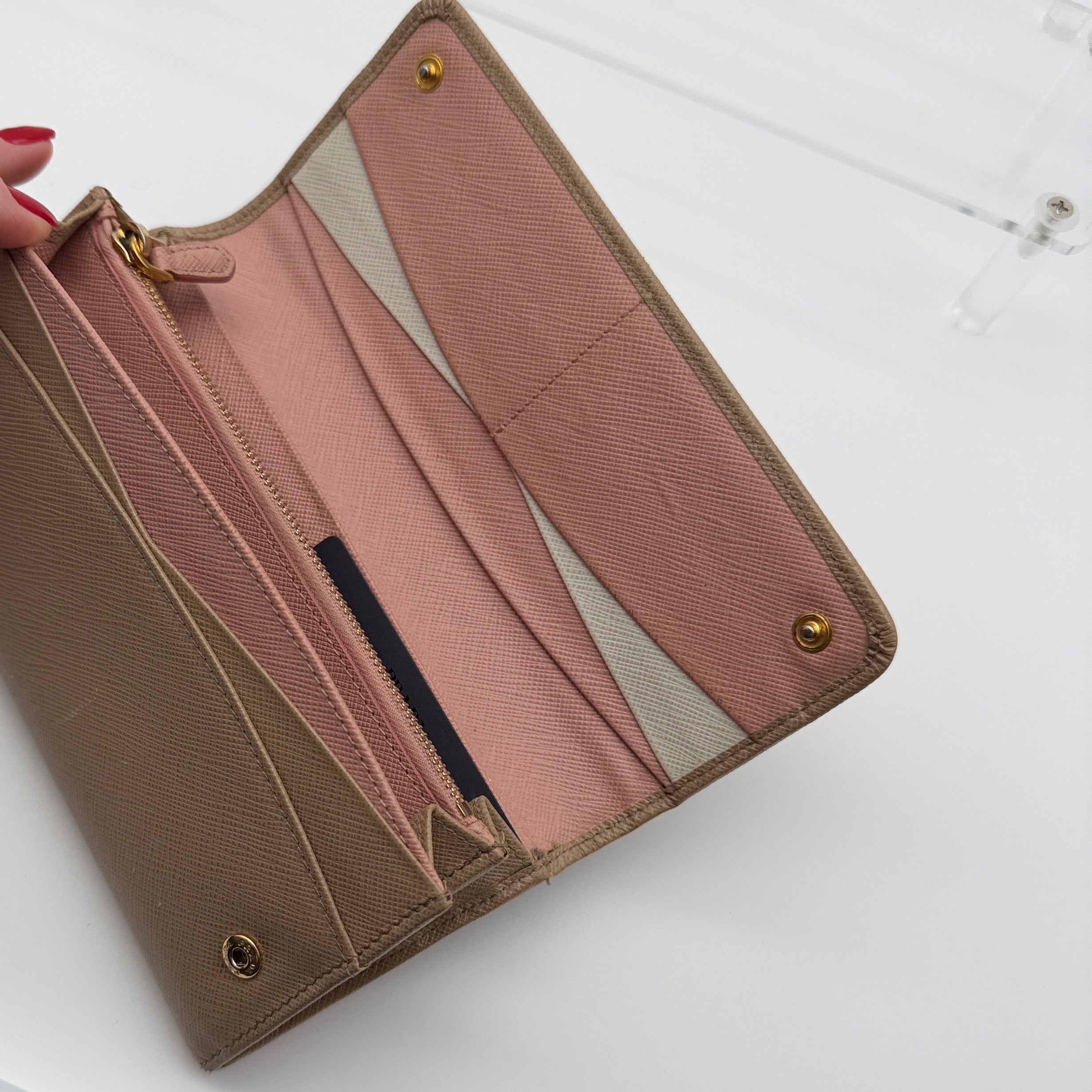 Prada Saffiano Lux Leather Continental Flap Wallet on a Chain