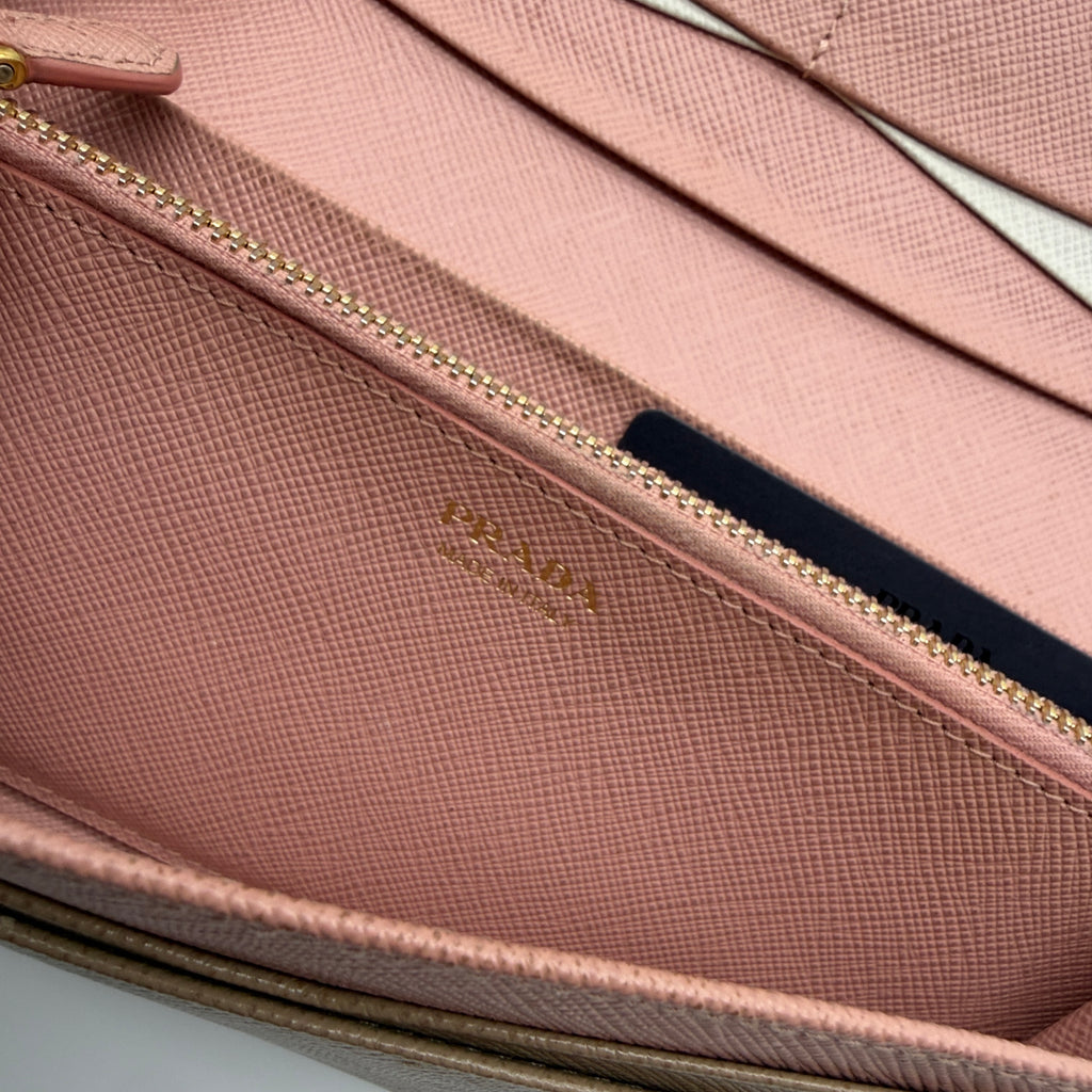 Prada Saffiano Lux Leather Continental Flap Wallet on a Chain