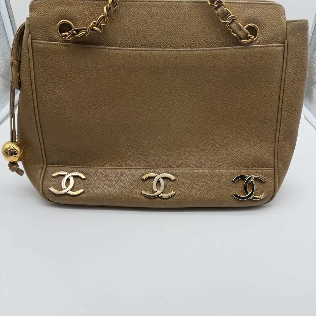Chanel Triple CC Caviar Leather Tote Bag