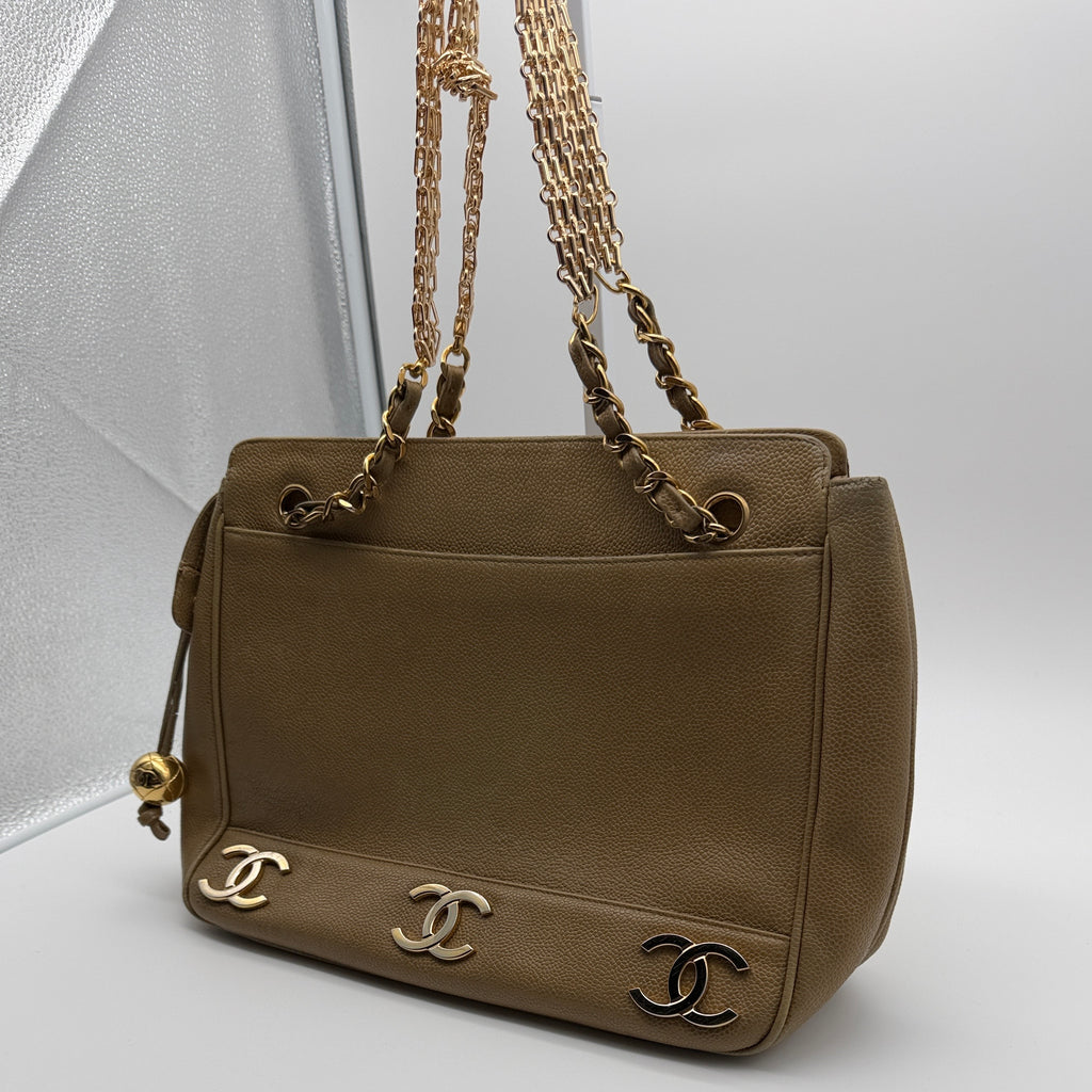 Chanel Triple CC Caviar Leather Tote Bag